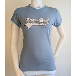 NEW Top Of The Rock NY Mob Swoosh Women's 100% Cotton Tee Shirt Sky Blue Large
